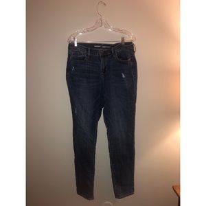 Slight Distressed Dark Wash Mid-Rise Skinny Jeans